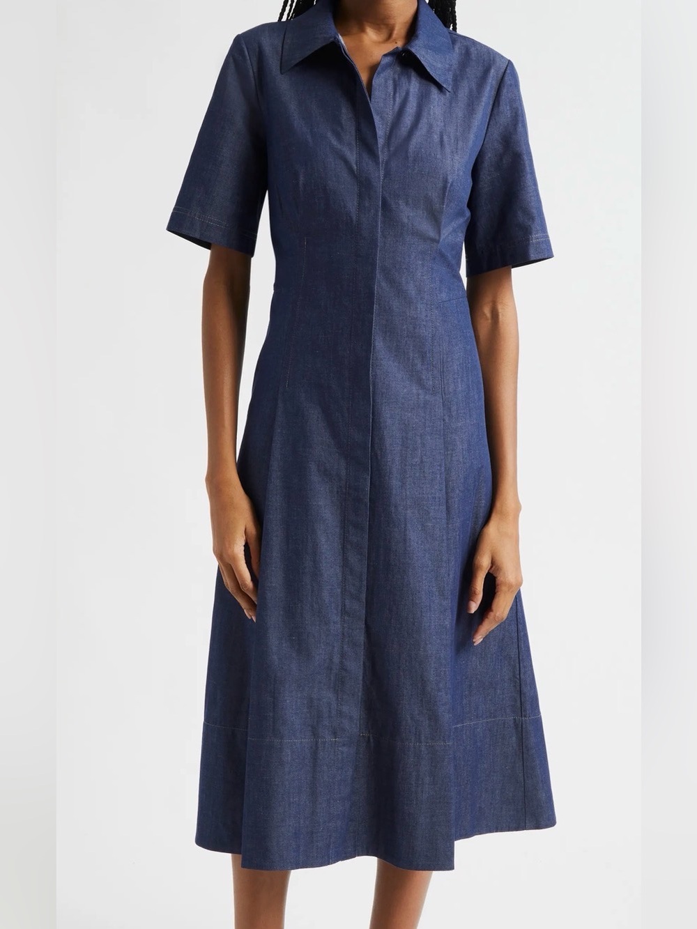 VINCE Fit & Flare Denim Shirtdress - Deep Indigo - MEDIUM